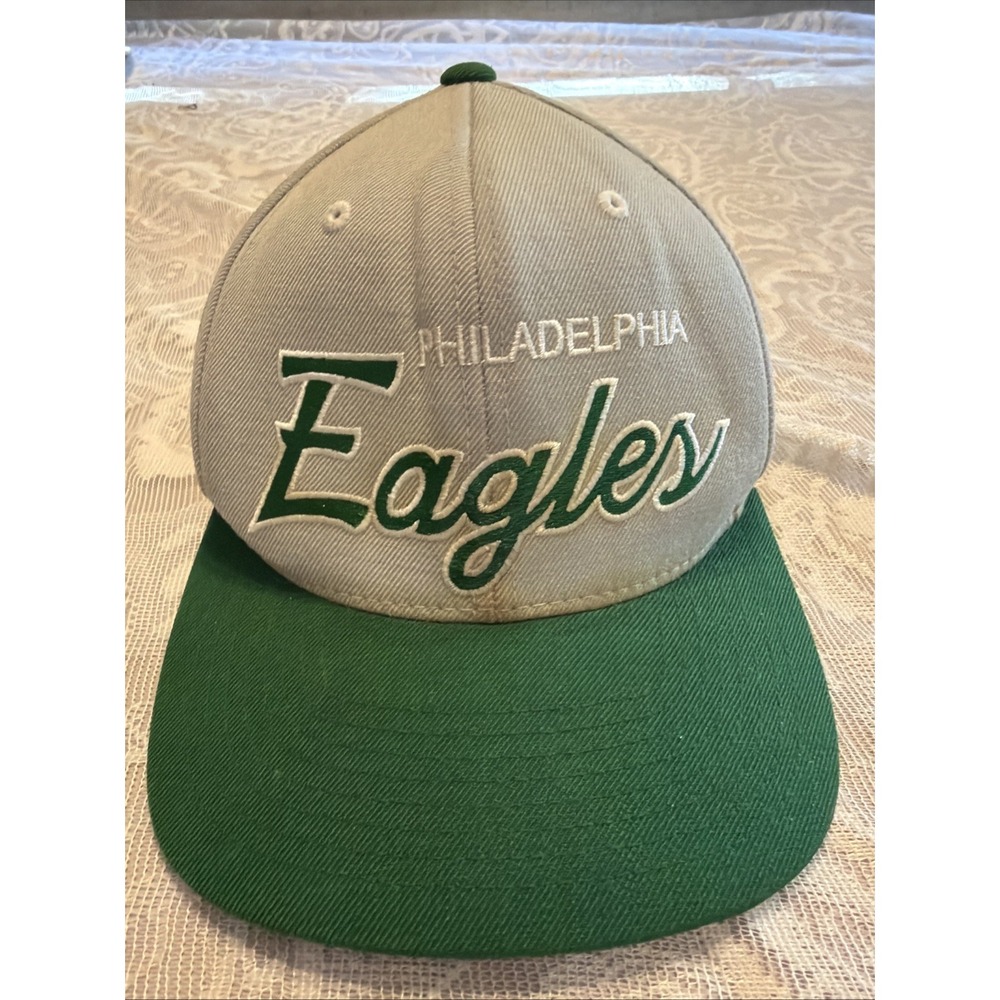 Philadelphia Eagles Script Mitchell and Ness Snapback Hat Gray Green